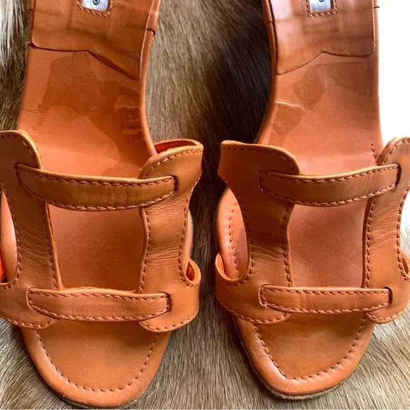 MANOLO BLAHNIK strap leather kitten heels mules orange brown size 36 - Picture 4 of 12